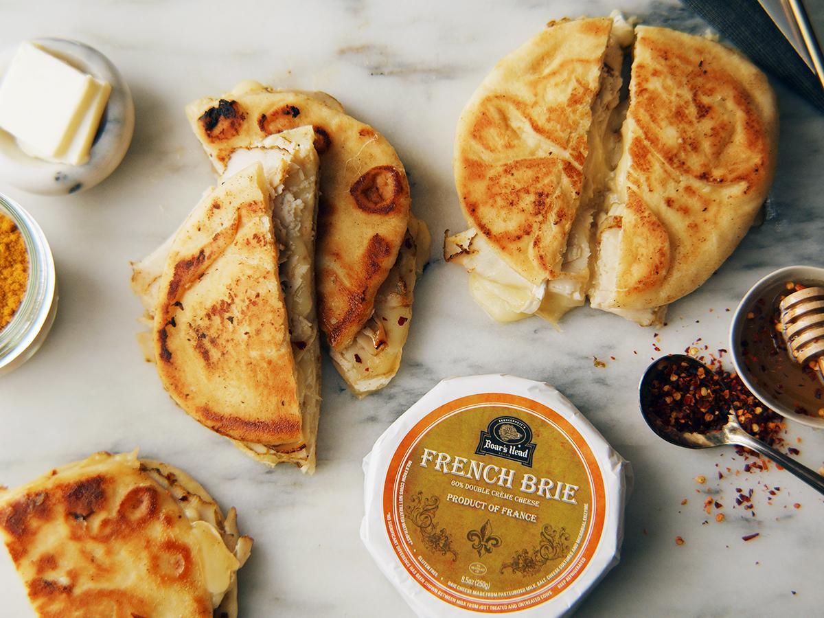 Madrasala® Curry Chicken, French Brie & Honey Naan Grilled Cheese