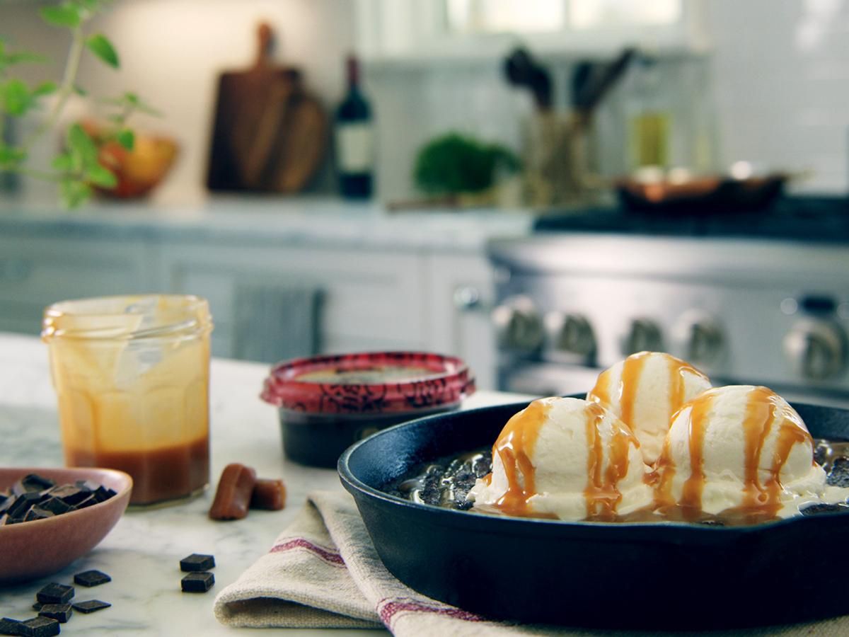 Dark Chocolate Dessert Hummus & Caramel Brownies