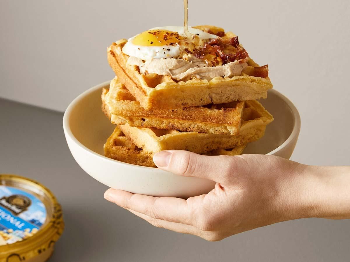 Savory Cornbread and Hummus Waffles