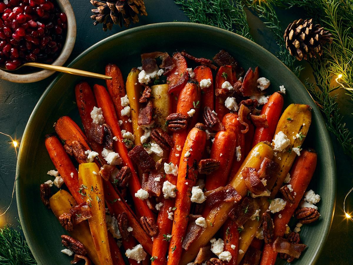 Roasted Carrots with Candied Pecans and Goat Cheese