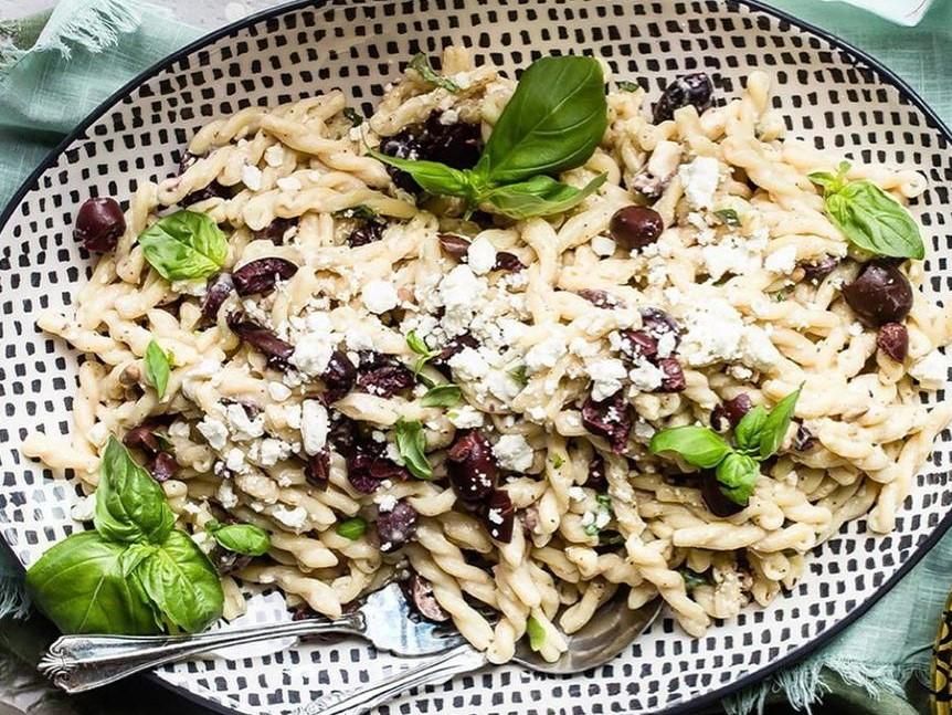 Roasted Pine Nut Hummus Pasta