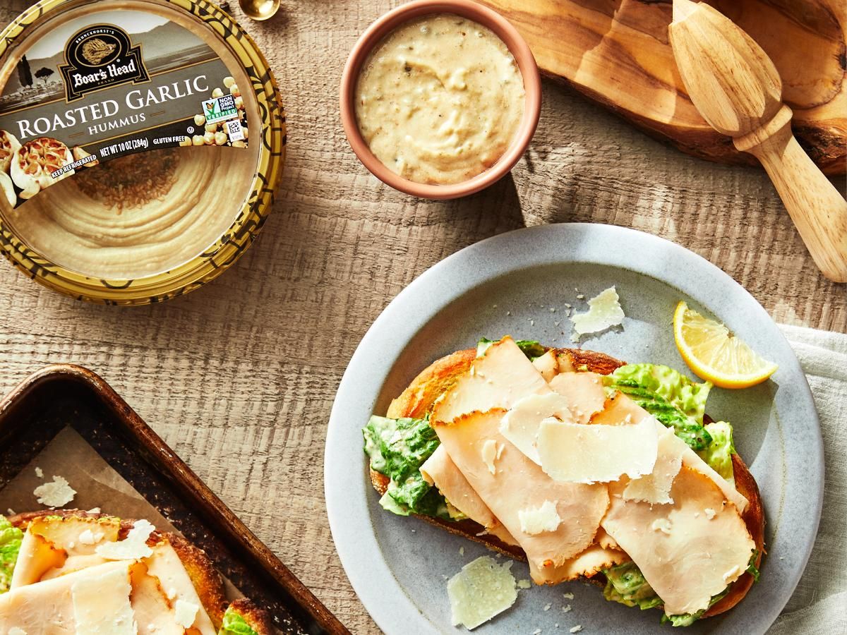 EverRoast® Chicken Caesar Toasts with Roasted Garlic Hummus Caesar Dressing